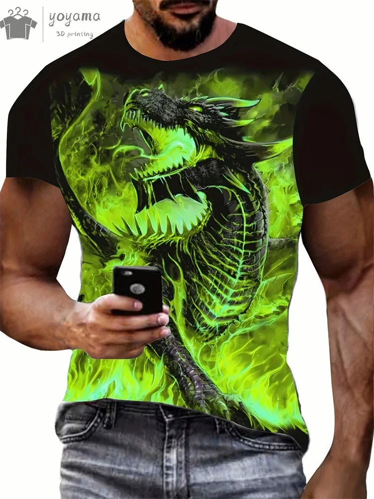 Dragon Print Clothes Men Funny Men's Summer Clothes T-Shirt Men Short Sleeve Tee Dragon Graphic T-Shirts Personalized T-Shirt
