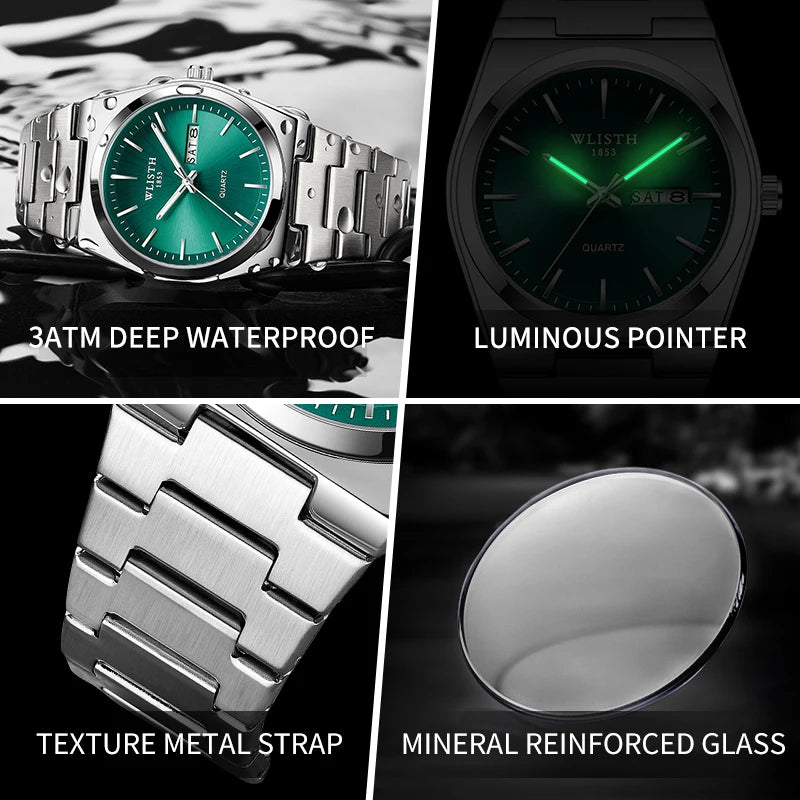 Man Watch Quartz Watch Luxury Waterproof Luminous Date Week Stainless Steel Men's Watch Male relógios masculino reloj hombre