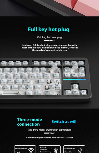EWEADN X87 Pro Ergonomics Keyboard Mechanical Kids Side Engraving Wireless Bluetooth Triple Gaming 2.4G RGB 87 Layout Customized