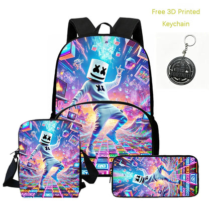 FORTNITE 3-Piece Lightweight Backpack Set with Front Pocket, Crossbody Bag & Pencil Case for Ages 5-9 Boys and Girls, Includes Free 3D Printed Keychain