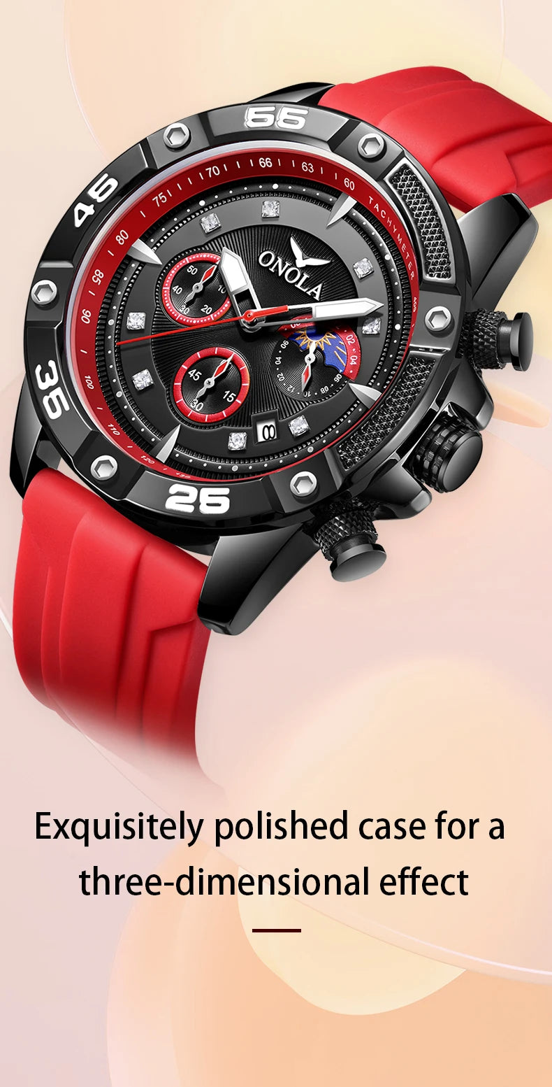ONOLA New Fashion Casual Men's Watch Multi functional Fluorescent Tape Waterproof Quartz Military Watch Men's Clock High Quality