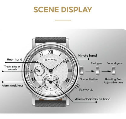 FARASUTE Retro Luxury Alarm Clock Quartz Watch Men Waterproof Night Light Wristwatch Casual Sapphire Stainless Steel Male Watch