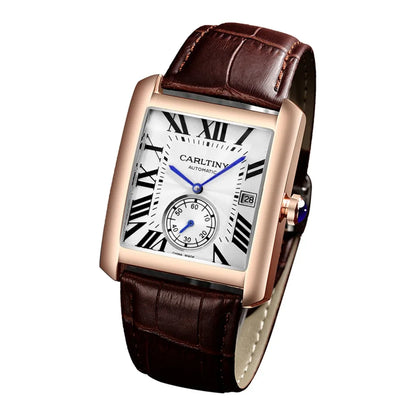 Reloj automático de lujo para hombre – Reloj de pulsera mecánico, modelo elegante de una gran marca, caja cuadrada de acero inoxidable, resistente al agua – CARLTINY