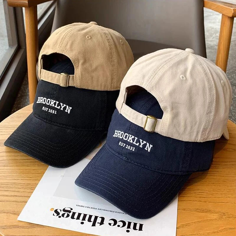 Gorra de béisbol de algodón suave con letras para mujer y hombre, bordado retro, visera curvada, gorra unisex para coleta, hip hop, gorra de camionero y gorras para el sol