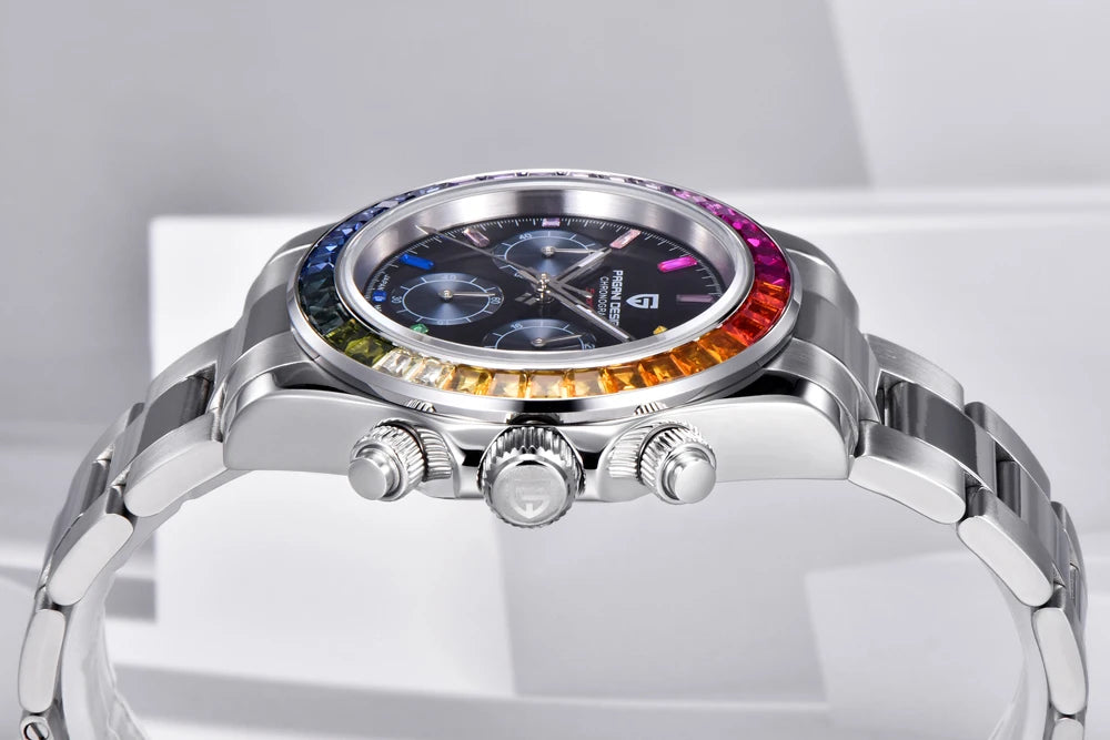 PAGANI DESIGN herenhorloge – Model met gekleurde wijzerplaten, luxe quartz-polshorloge, chronograaf met een uurwerk
