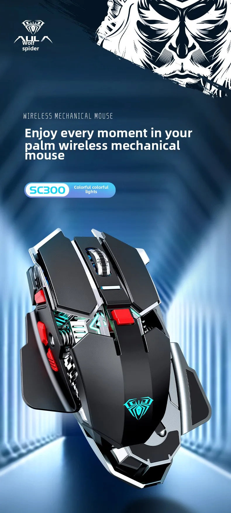 Nowa mysz gamingowa 2025 SC300 bezprzewodowa 2.4G RGB 3200dpi, akumulatorowa, cicha, mechaniczna mysz e-sportowa do komputera stacjonarnego i laptopa
