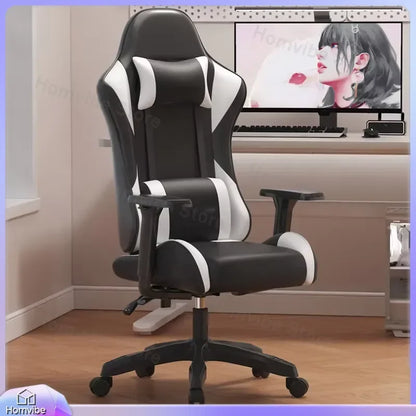 Chaise de gaming ergonomique avec accoudoirs 4D, hauteur réglable, siège en cuir PU, base en fer, pieds en forme d'épée, vérin à gaz 2 étapes, pour bureau