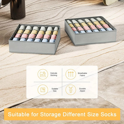 1pc Fabric Storage Box with 24 Compartments - Foldable Stackable Organizer for Socks Ties Underwear Space-Saving Drawer Divider