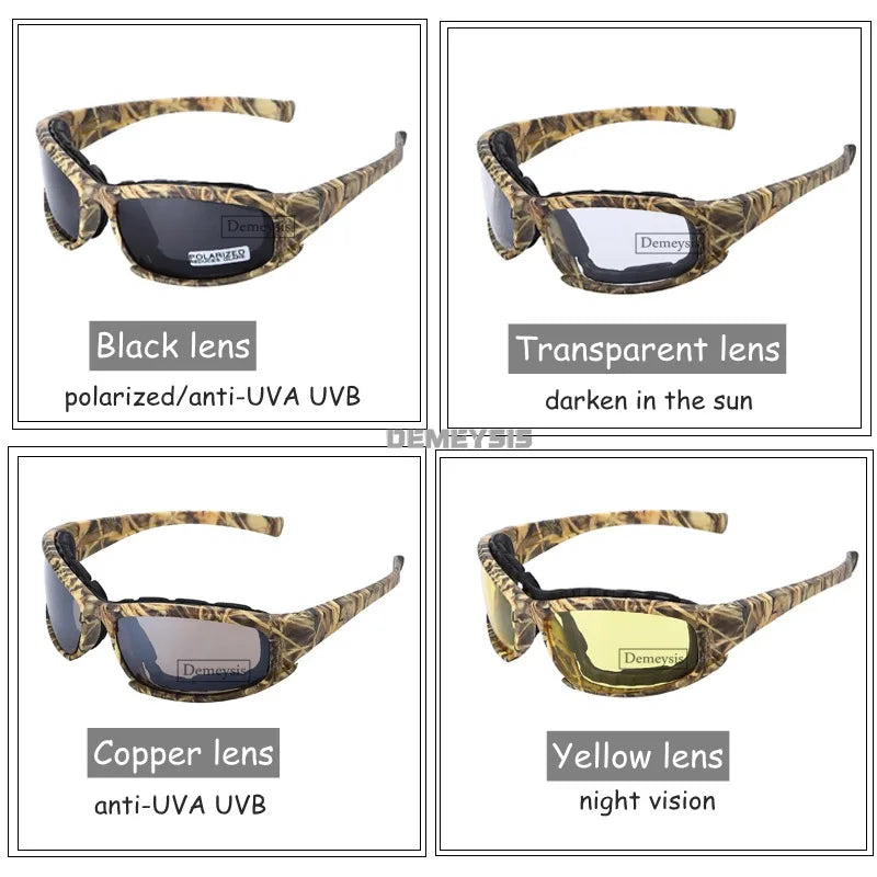 Polarized Tactical Glasses 4 Lens Kit Outdoor Hiking Cycling Fishing UV400 Sunglasses Hunting Shooting Airsoft Paintball Goggles