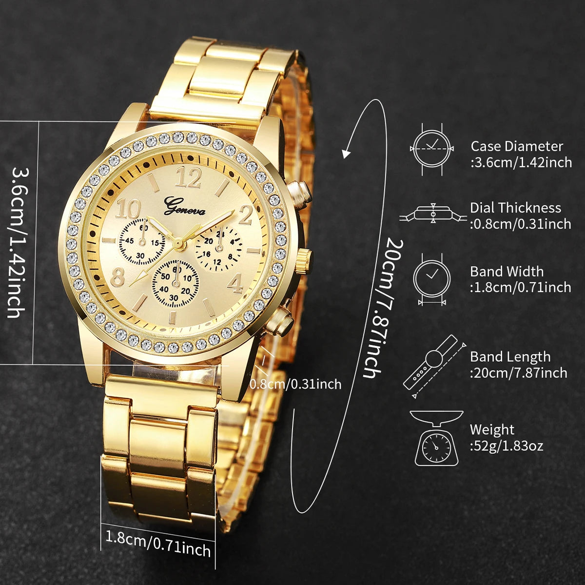 5PCS Luxury Diamond Women Watches Bracelet Set Ladies Arabic Dial Quartz Wristwatches Reloj Mujer (Without Box)