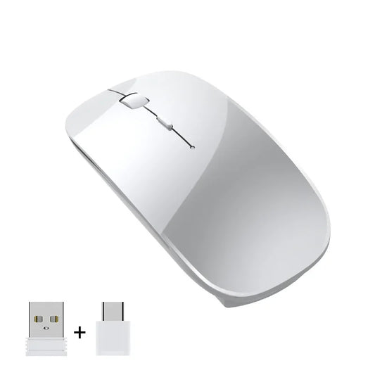 Rechargeable Type-C Wireless Mouse with USB Dual Receiver, Silent Ergonomic Wireless Mouse, Adjustable 1600 DPI Computer Mouse for Laptop & PC