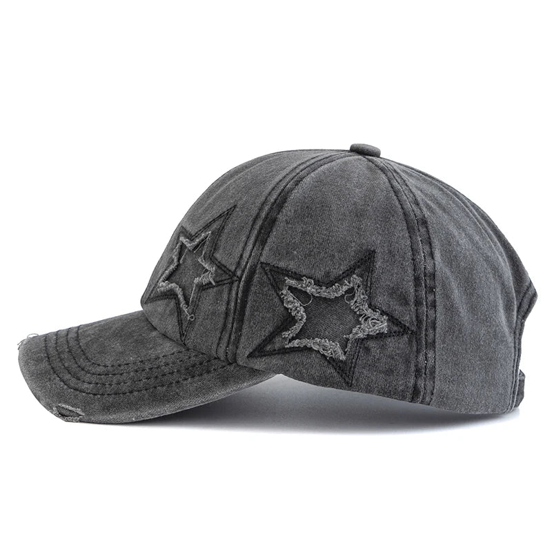 Casquette de baseball en coton délavé pour femme, motif étoile à cinq branches, style urbain « Dad Hat »