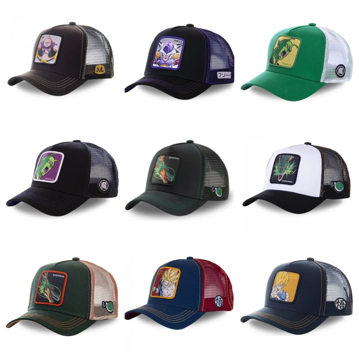 Dragon Ball Son Goku sapka, nyári utazós csúcsos sapka, férfi hímzett hip-hop stílusú napellenzős, állítható trucker hálós sapka