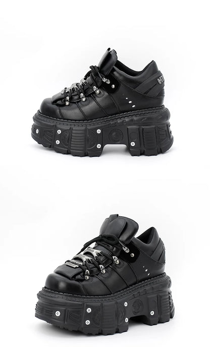 2026 New Punk Style Women Shoes Lace-up Heel Height 6CM Platform Shoes Woman Gothic Ankle Rock Boots Metal Decor Woman Sneakers