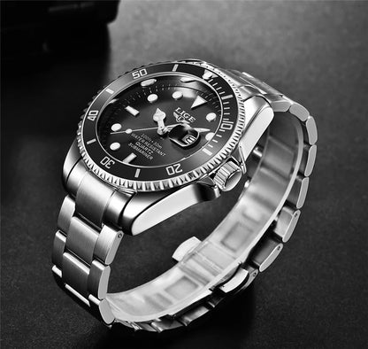 Reloj de buceo de lujo para hombre, de la marca LIGE, resistente al agua hasta 3 ATM, con indicador de fecha, reloj deportivo de cuarzo