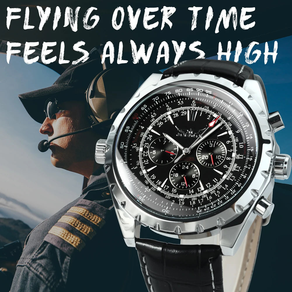 JARAGAR Men’s Luxury Automatic Mechanical Watch  Military Sport Design, Multifunction Dial & Leather Strap