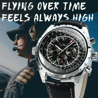 JARAGAR Men’s Luxury Automatic Mechanical Watch  Military Sport Design, Multifunction Dial & Leather Strap