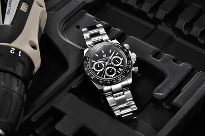 PAGANI DESIGN herenhorloge – Model met gekleurde wijzerplaten, luxe quartz-polshorloge, chronograaf met een uurwerk