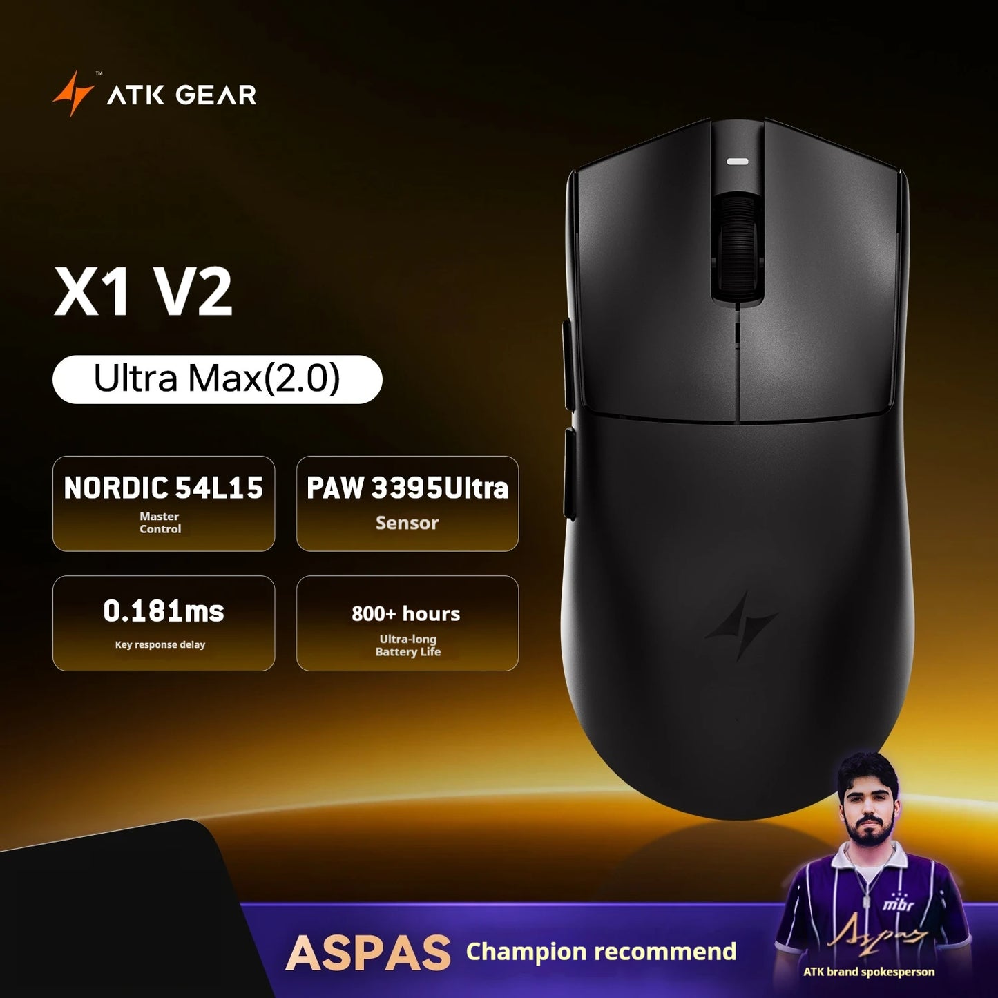 ATK X1 V2 Ultimate 2.0 безжична мишка Paw3950 Utrla 54g лека 750ips 0.163ms ниска латентност 650ips геймърски нов аксесоар подаръци