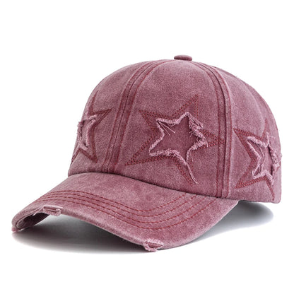 Casquette de baseball en coton délavé pour femme, motif étoile à cinq branches, style urbain « Dad Hat »