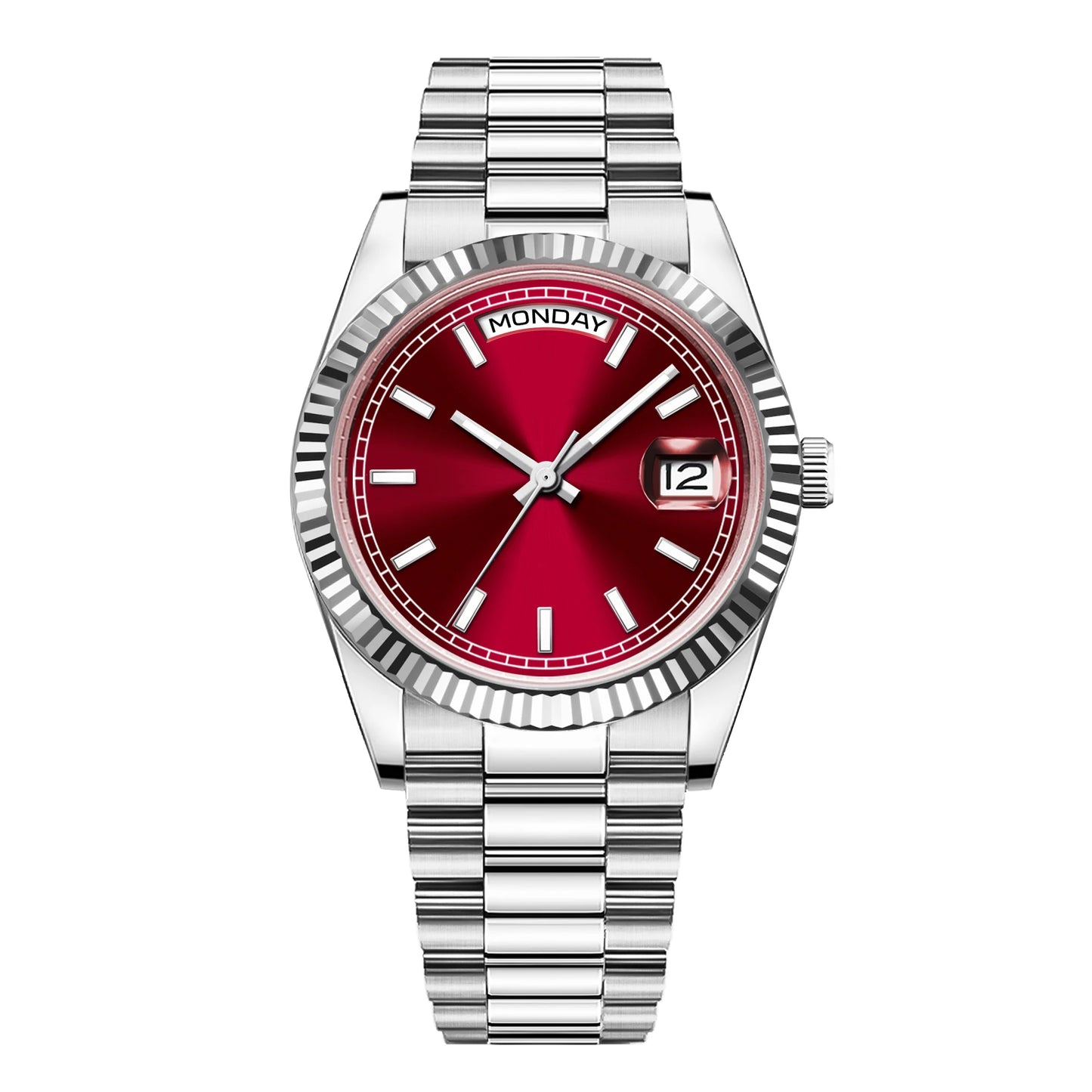 CORGEUT NH36 Mechanical Men's Watch Date of the Week Show President Chain Strap Steel Case Watch Threaded Arc Bezel waterp