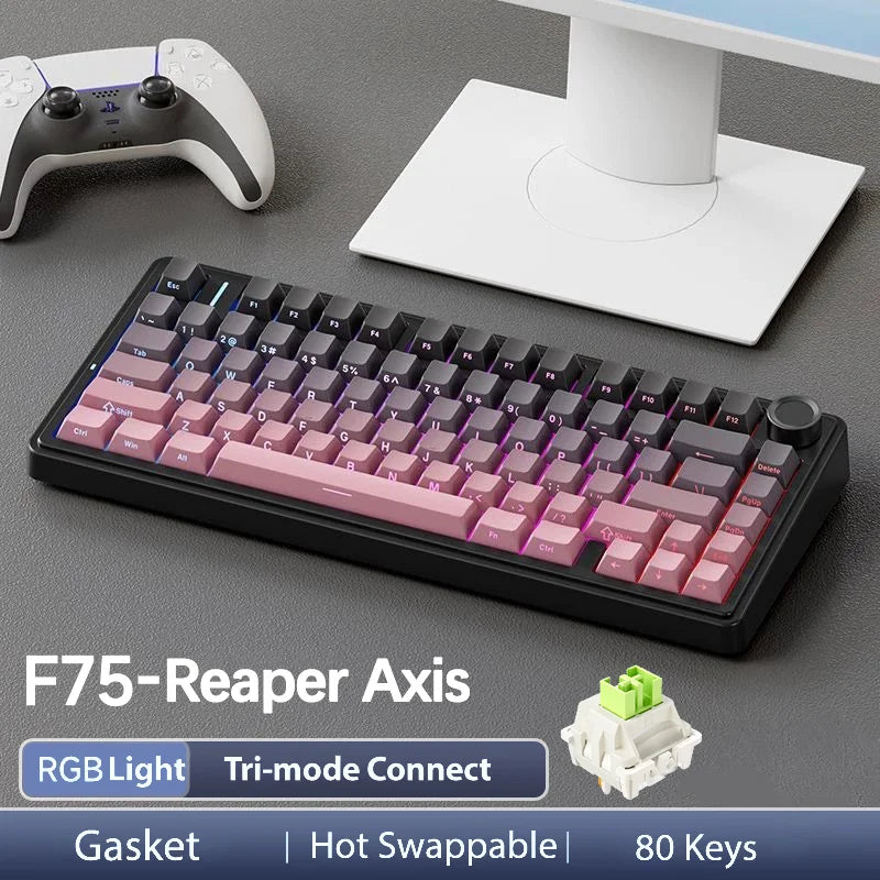 Teclado Mecânico Gaming Sem Fios AULA F75 Pro com Montagem Gasket, RGB Personalizado, Layout 75% e Teclas PBT com Gravação Lateral