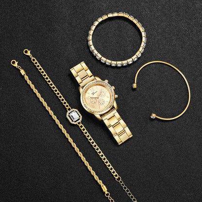 5PCS Luxury Diamond Women Watches Bracelet Set Ladies Arabic Dial Quartz Wristwatches Reloj Mujer (Without Box)
