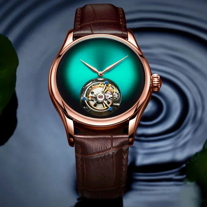 AESOP Flying Tourbillon Skeleton Watch For Men Mekanisk vattentät herrklocka Lyxigt urverk Rostfritt stål