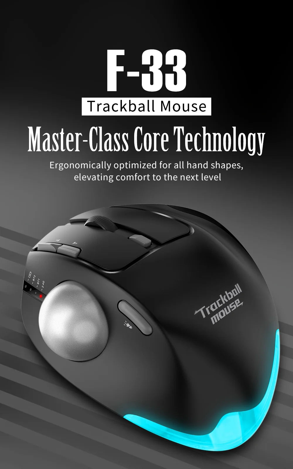 Lefon F33/F26C/F35B Trackball Mouse/ Bluetooth Ergonomic Mouse 2.4G Wireless Rechargeable Rollerball Mice for PC Office Drawing