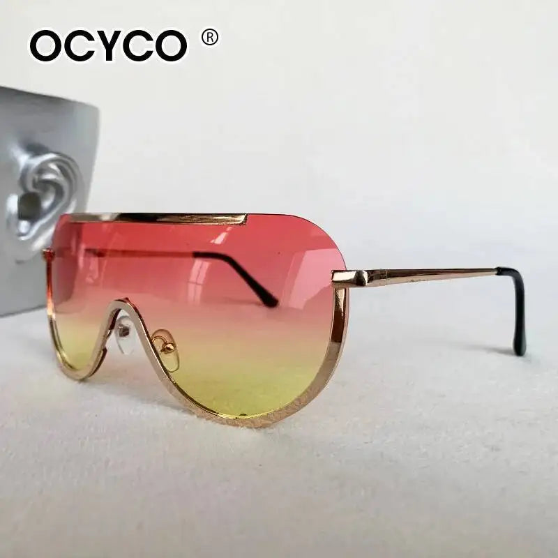 2026 Oversized Metal Rimless Integrated Windproof Sunglasses For Women Trends Y2k Luxury Brand Design Sun Glasses Unisex UV400
