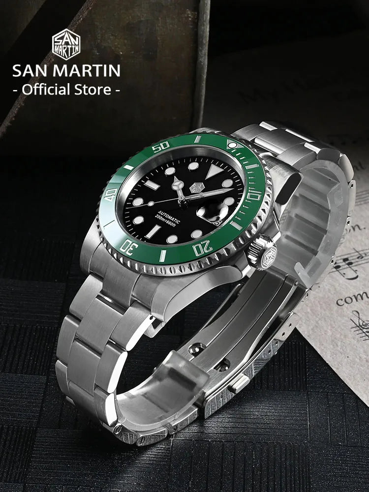 San Martin Verbesserte Version 40mm Water Ghost Diver Watch Herren Luxus-Automatikuhr Mechanische Uhr Saphir Wasserdicht 200m SN0017