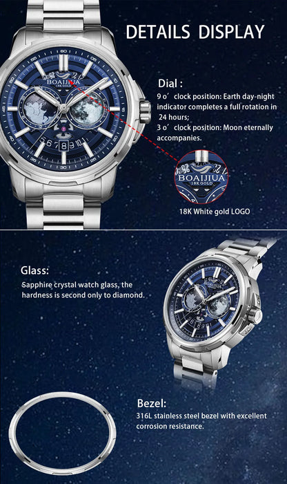 BORIAGE (BOAIJIUA) Automatic Mechanical Watch Creative Starry Sky Watch Water Resistant Mechanical Watches Birthday Gift for Men