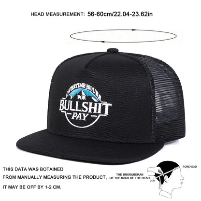 Unisex BULLSHIT PAY Embroidery Hip-hop Net Hats Spring Summer Outdoor Adjustable Sports Casual Baseball Caps Sunscreen Hat Cap
