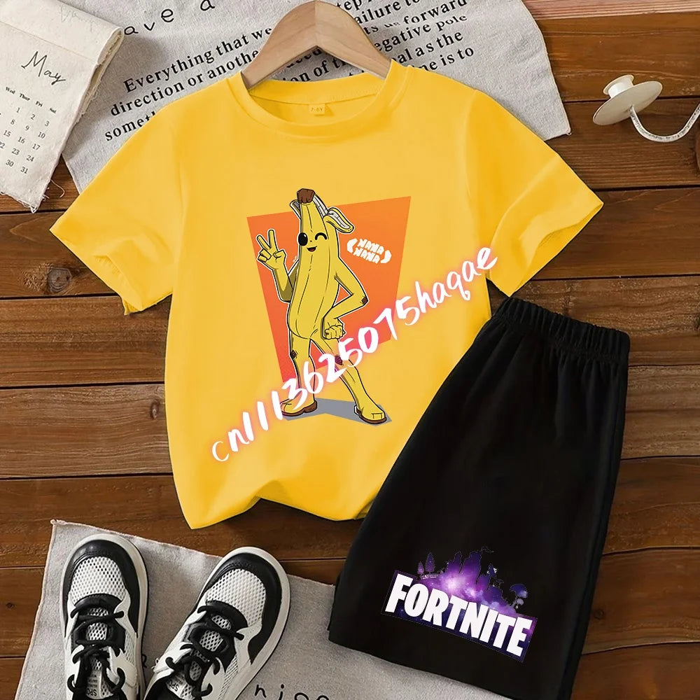 Fortnite Series T-Shirt- und Shorts-Set für Kinder, Hot-Game-Oberteil und Hose, sommerliches, niedliches Homewear-Loungewear-Outfit, Geburtstagsgeschenk