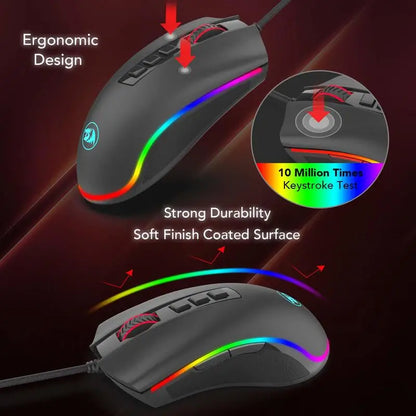 Mouse da gaming per PC Redragon M711 cablato, 7 pulsanti programmabili, RGB personalizzabile, 10,000 DPI, ergonomico