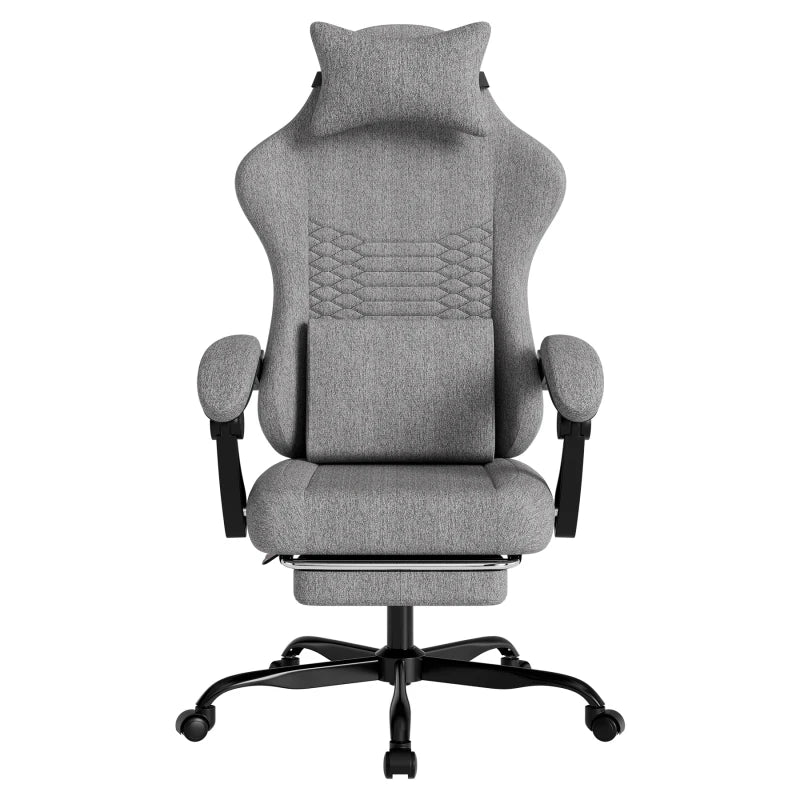 Ergonomic Gaming Chair Fabric Office Chair with Footrest, Adjustable Swivel Desk Chair with Headrest, Comfortable Racing Style Gaming Seat