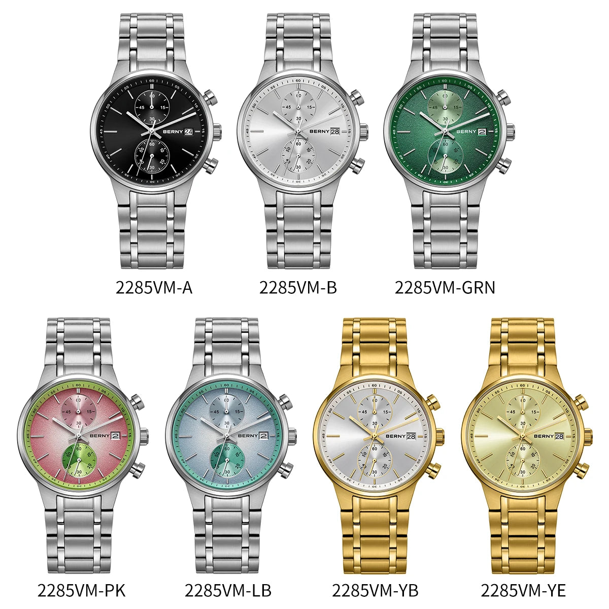 BERNY Watches for Men Fashion Casual Multi-function Chronograph Quartz Men's Watch Luminous Date Colorful Sports Wristwatch