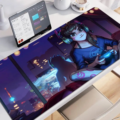 Anime-tyylinen pelityttö Overwatch -suuri hiirimatto 900x400 kannettavalle ja toimistoon, kuminen pehmeä pöytämatto, tietokoneen näppäimistölle, HD-painatus, XXL-hiirimatto