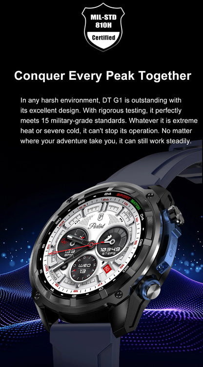 2026 New Military Smart Watch GPS Track Compass Altimeter Bluetooth Calling 860mAh Battery DTG1 Men Outdoor Sports SmartWatch
