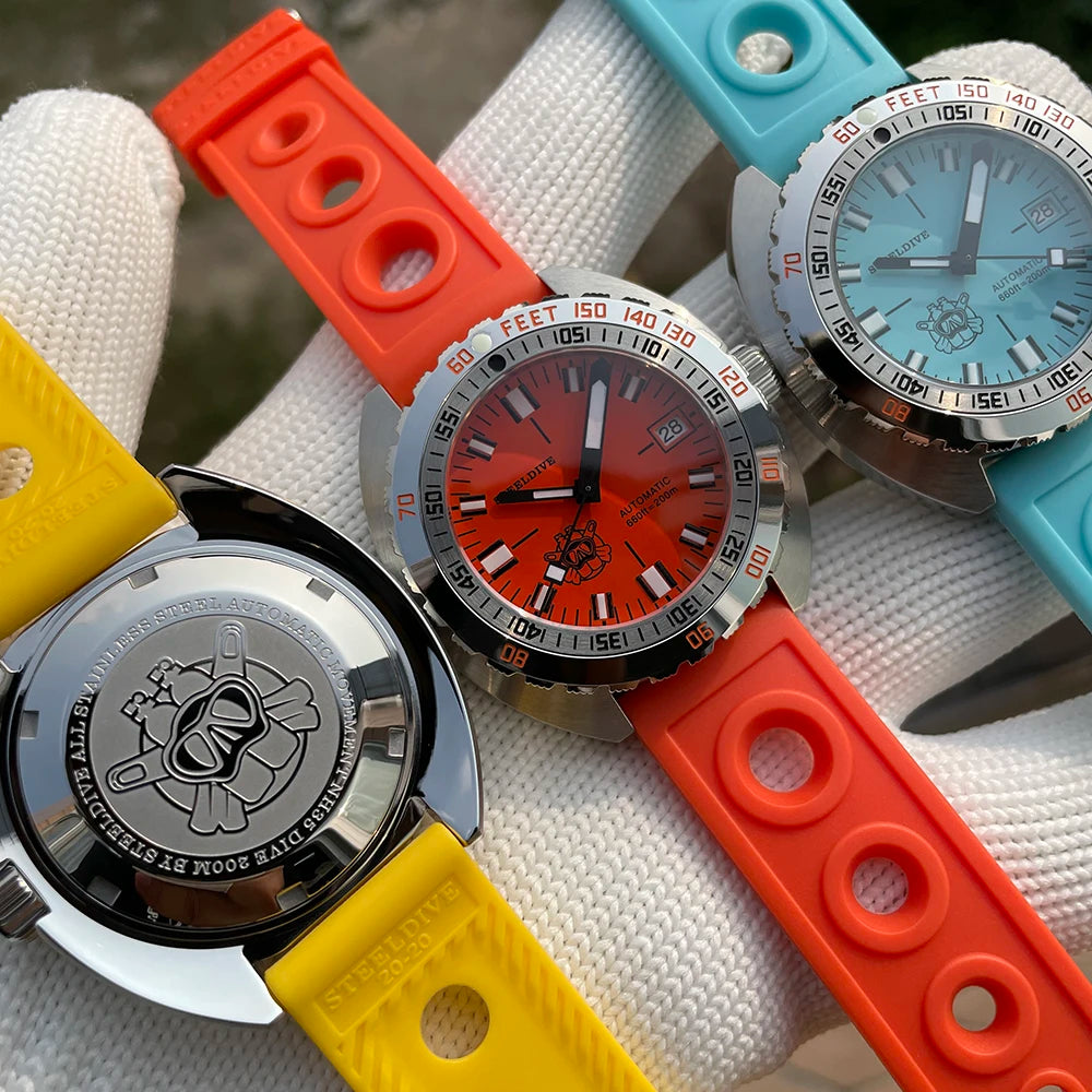 SD1967 Milled Clasp Bracelet Steel Bezel 43mm Steeldive Sapphire Glass 20ATM Water Resistant NH35 Automatic Man Dive Watch