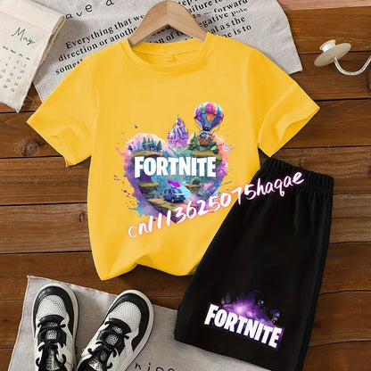 Hot Fortnites Kids T Shirt Shorts Set Cartoon Figure Printed T Shirts Children Tops Summer Casual Sportswear Kids Boys Clothing