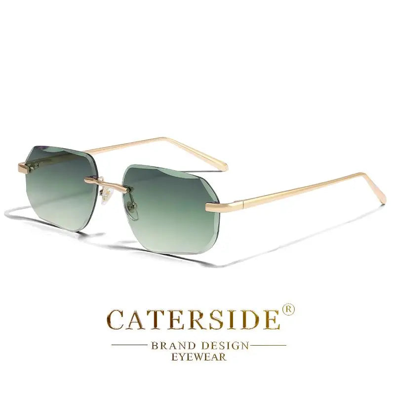 CATERSIDE Fashion Frameless Men's Sunglasses with Design Sense Lenses Metal Temple Sunglasses Women's Party Travel Sunglasses