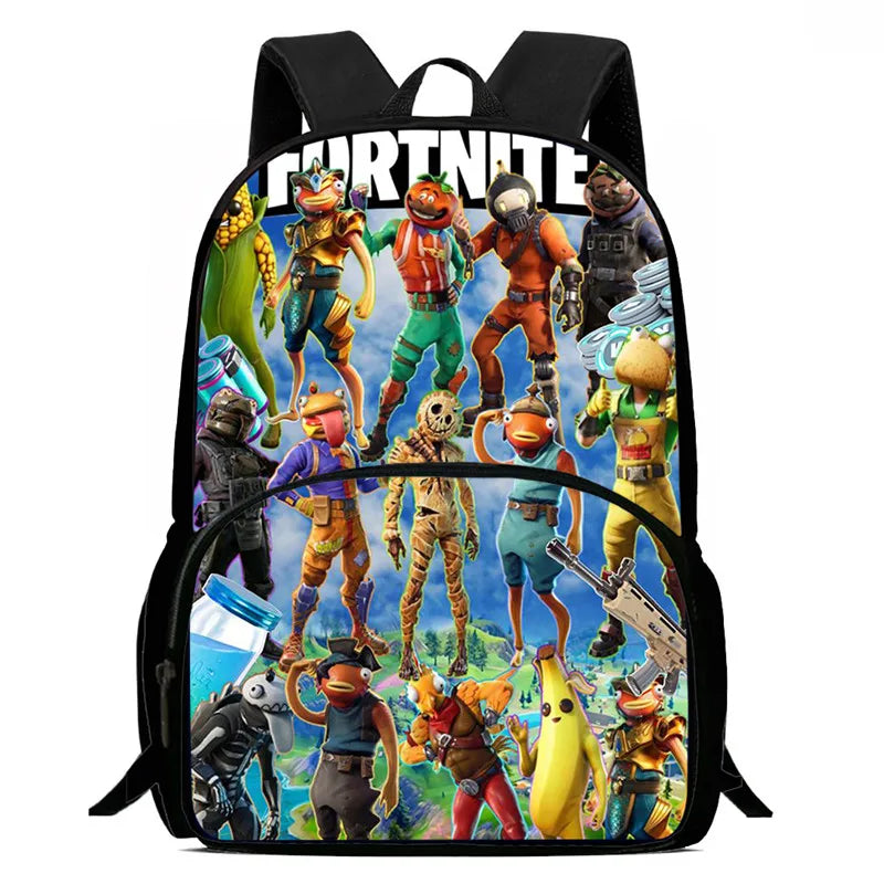 15-инчова Fortnite раница с анимационен дизайн, унисекс, за момчета и момичета, с преден джоб, лека ученическа раница с голям капацитет