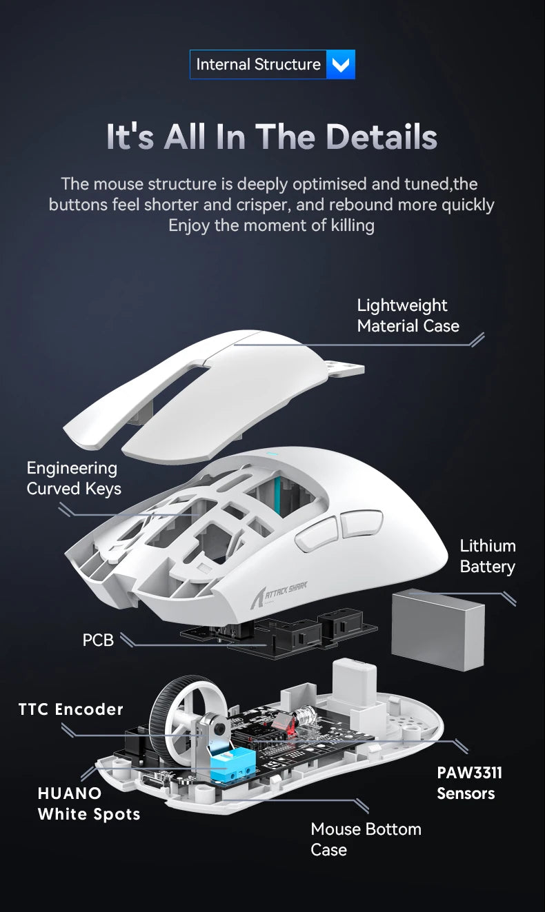 ATTACK SHARK X11 SE Wireless Gaming Mouse 22000 DPI,PixArt PAW3311 Sensor,BT/2.4G/Wired,59g Lightweight,2000W Clicks