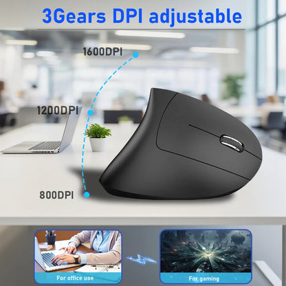 2.4G Bluetooth Wireless Vertical Mouse Rechargeable Ergonomic 1600DPI Adjustable Gaming Mouse 6Buttons for Laptop PC Computer