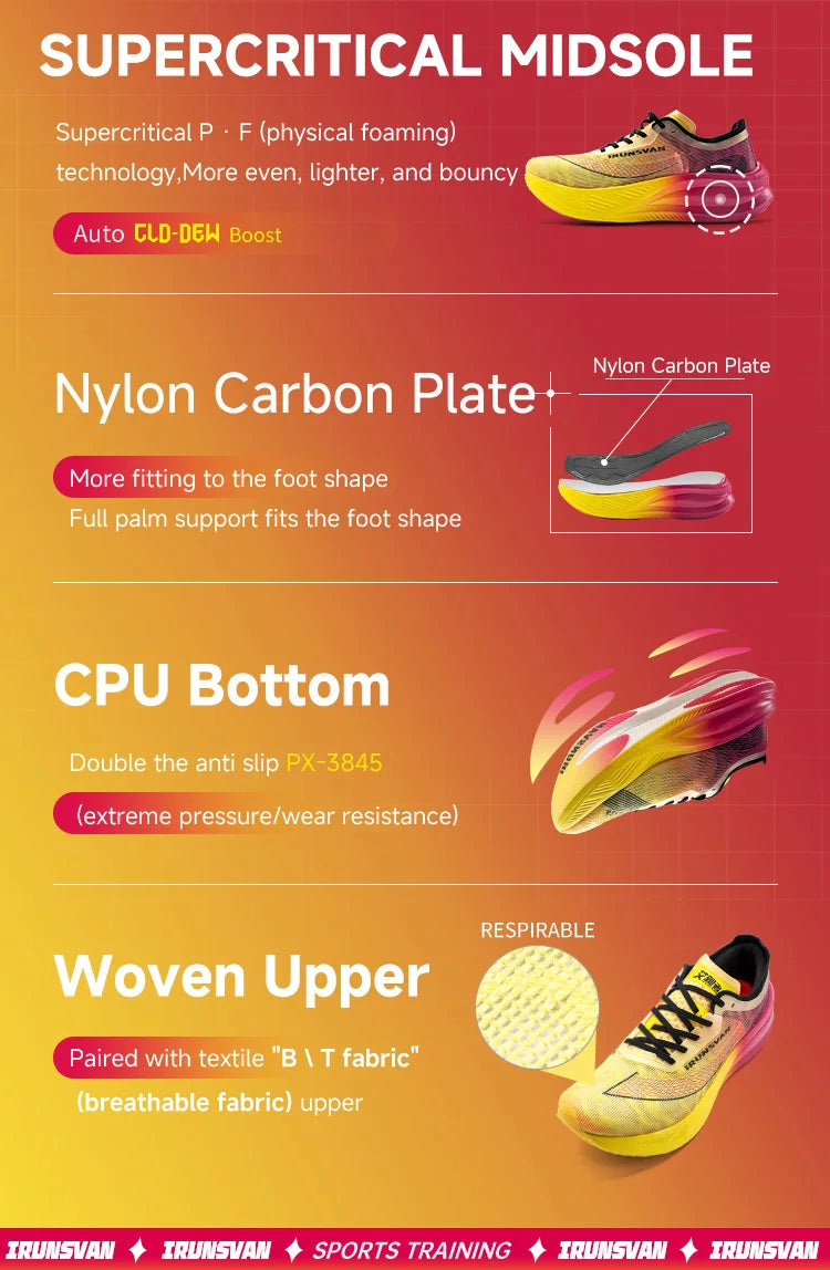 IRUNSVAN Carbon Plate Marathon Running Shoes, Professional Stable Support, Shock Absorption, Ultra-Light Rebound Sports Shoes