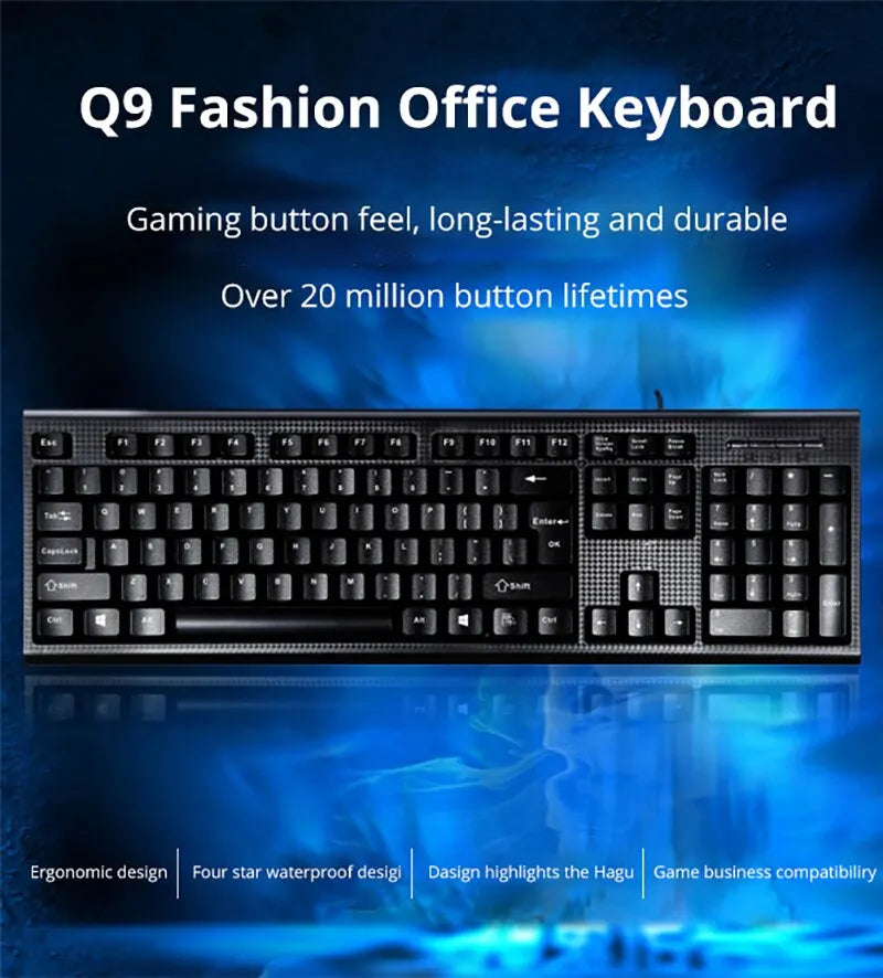 Teclado individual Q9 USB de conector quadrado para escritório e casa, PS2 de conector redondo, com fios, para computador de secretária