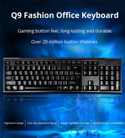 Teclado individual Q9 USB de conector quadrado para escritório e casa, PS2 de conector redondo, com fios, para computador de secretária