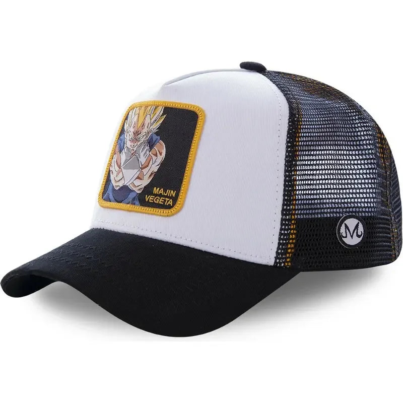 Dragon Ball Son Goku sapka, nyári utazós csúcsos sapka, férfi hímzett hip-hop stílusú napellenzős, állítható trucker hálós sapka