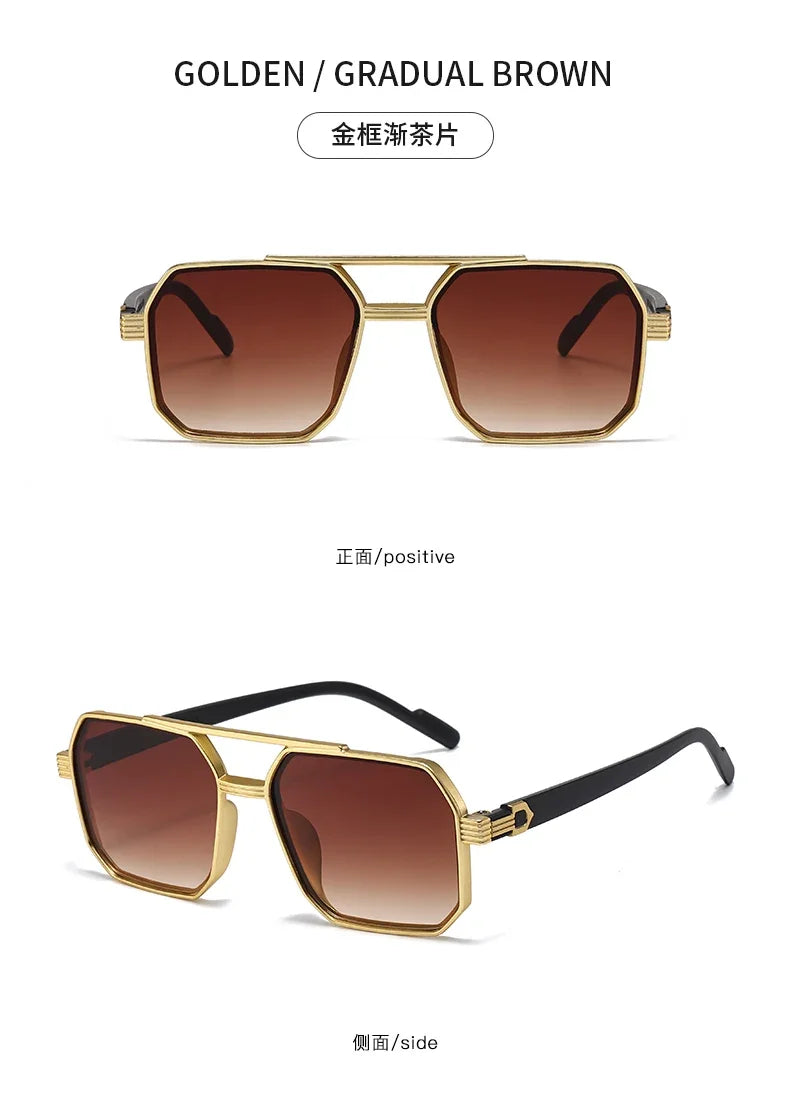 Trendy Women Luxury Polygonal Sunglasses Double Beam Men Metal Sunglass Outdoor Driving Shade Unisex